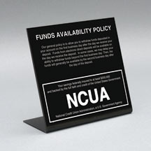 Acrylic NCUA Counter Sign with Funds Availability Policy