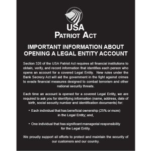 Patriot Act – Beneficial Owners – 11×14 Black Acrylic