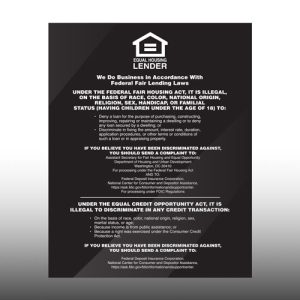 Equal Housing Lender – FDIC Banks – Black Acrylic