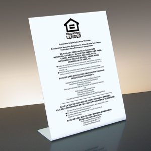 Equal Housing Lender – FDIC Banks (Spanish) – Bent White Acrylic