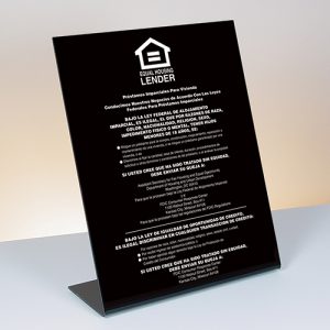 Equal Housing Lender – FDIC Banks (Spanish) – Bent Black Acrylic