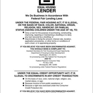 Equal Housing Lender – Federal Reserve – White Acrylic