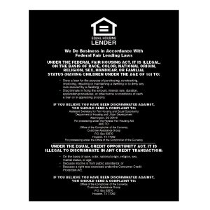 Equal Housing Lender – Black Acrylic – National Banks