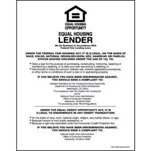 Equal Housing Lender – Credit Unions – White Acrylic