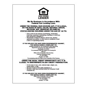 Equal Housing Lender – White Acrylic – National Banks