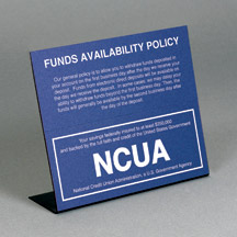 Magnetic Countertop Funds Availability Sign with NCUA