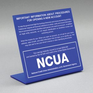 Countertop Acrylic Sign – Patriot Act with NCUA