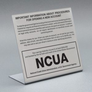 Countertop Acrylic Sign – Patriot Act with NCUA