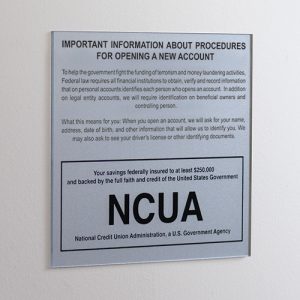 Wall Acrylic Sign – Patriot Act with NCUA