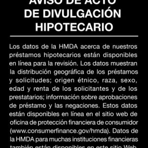 Home Mortgage Disclosure Sign – 11×14 Black Acrylic – Spanish